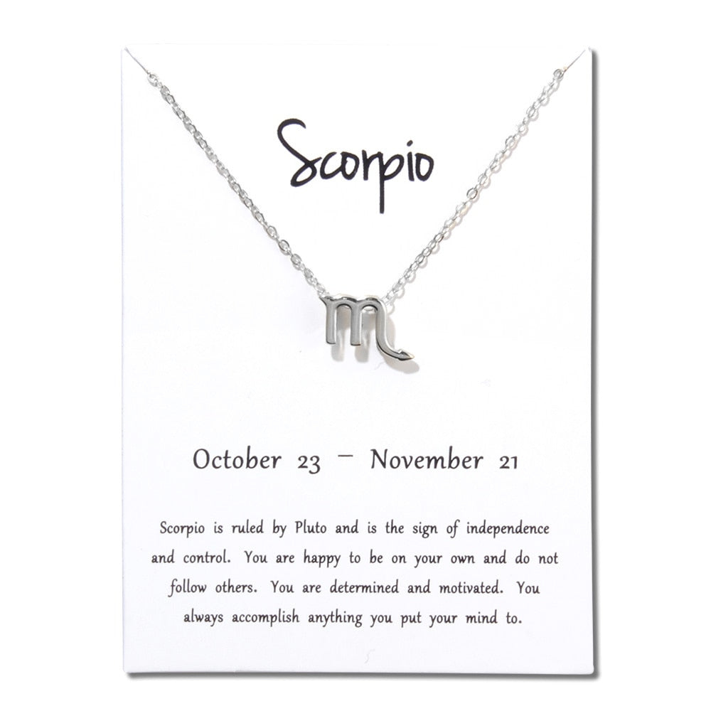 Birthday Gifts 12 Constellation Zodiac Pendant Necklace With White Card - Vintage tees for Women