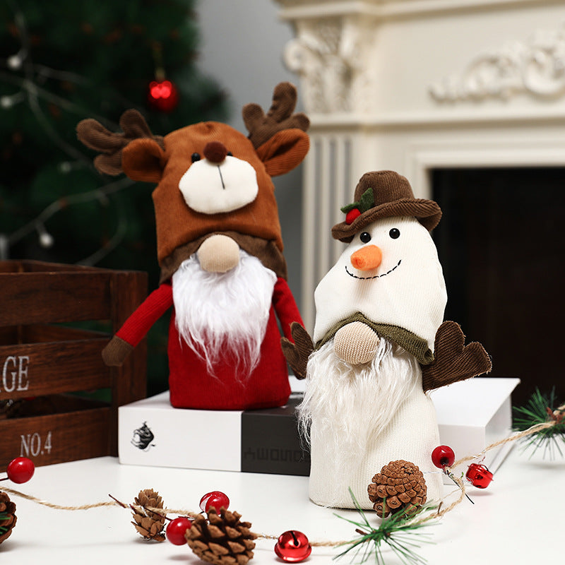 New Christmas decorations double-headed Rudolph doll snowman dress up - Vintage tees for Women