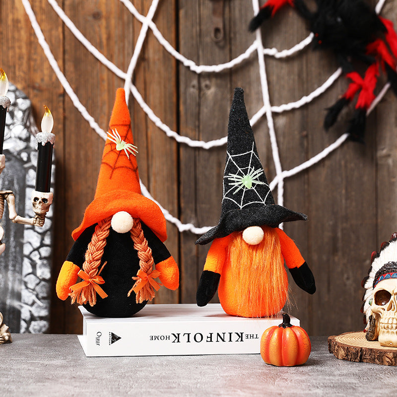 New Halloween decorations green spider Rudolph dwarf doll ghost festival faceless doll decoration - Vintage tees for Women