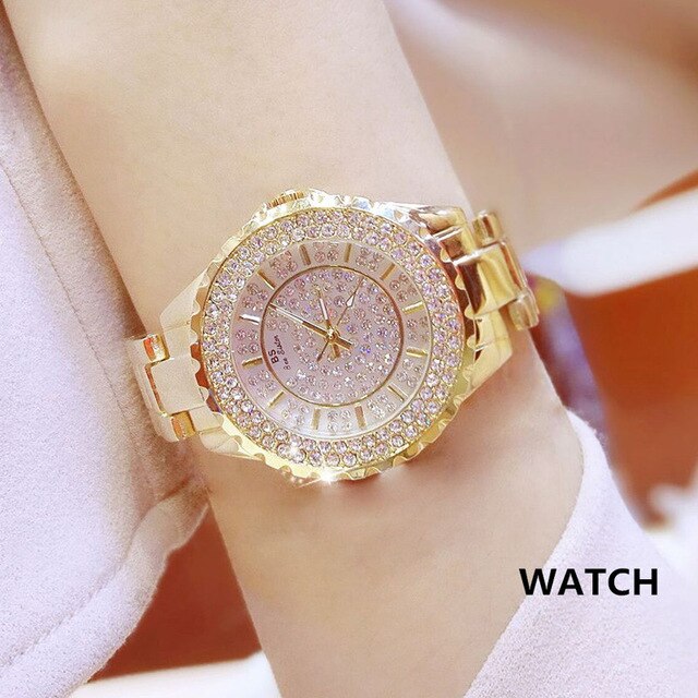 Women's Watch Luxury Diamond Quartz | Ladies Rose Gold Watch Stainless Steel Clock