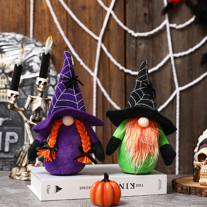 New Halloween decorations spider web hat Rudolph dwarf doll ghost festival faceless doll decoration - Vintage tees for Women