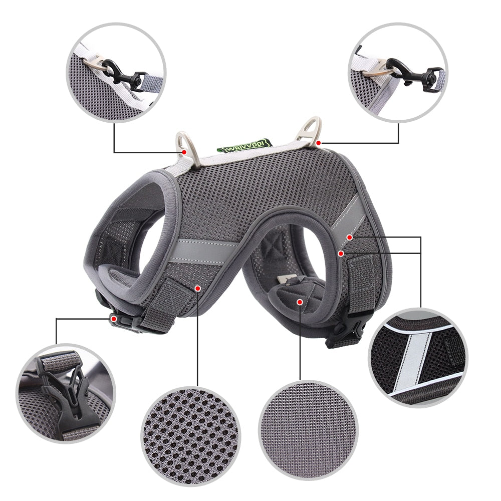 Dog Harness Vest With Lead Leash Small Medium Dogs Cats Reflective Breathable Mesh Pet - Vintage tees for Women