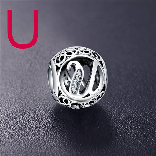 Sterling Silver Vintage Clear Letter Bead Charms | Fit Pandora Women Charm Bracelets Silver Jewelry - Vintage tees for Women