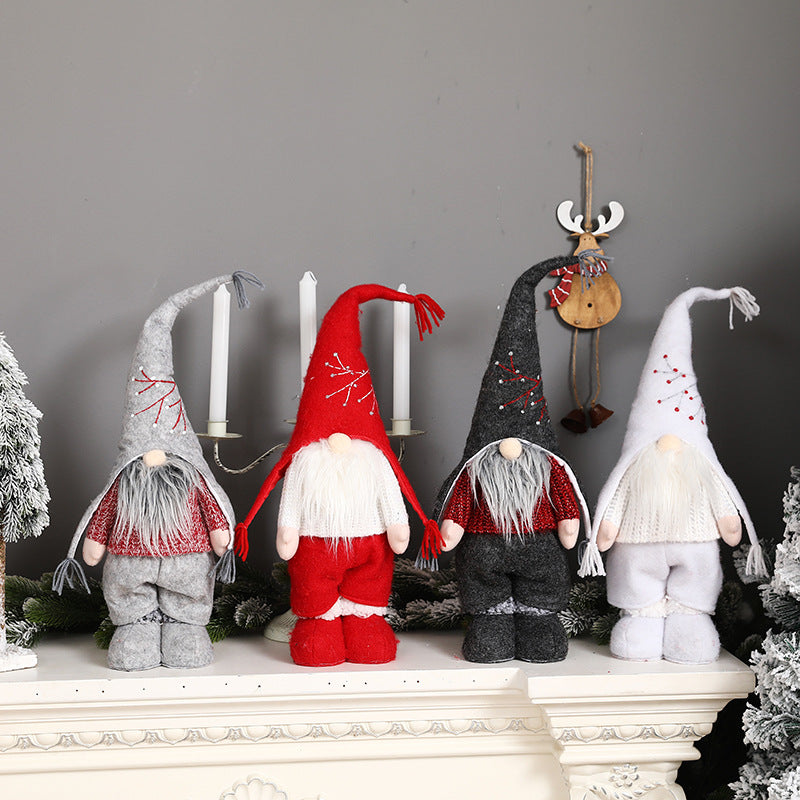 New Christmas decorations telescopic faceless doll pointed hat standing doll - Vintage tees for Women