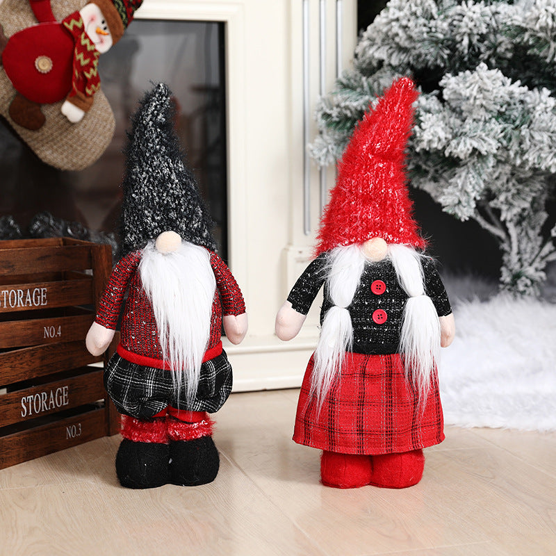 New Christmas decorations retractable faceless doll red and gray pointed hat standing doll - Vintage tees for Women