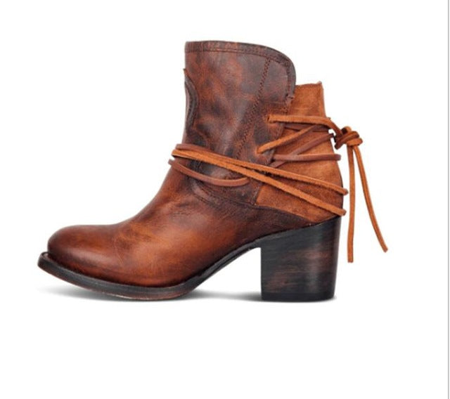 Ankle Boots Plus Size Women Retro High Heels | Block Heel Shoes For Female Flock Buckle Strap | Short boots woman shoes - Vintage tees for Women