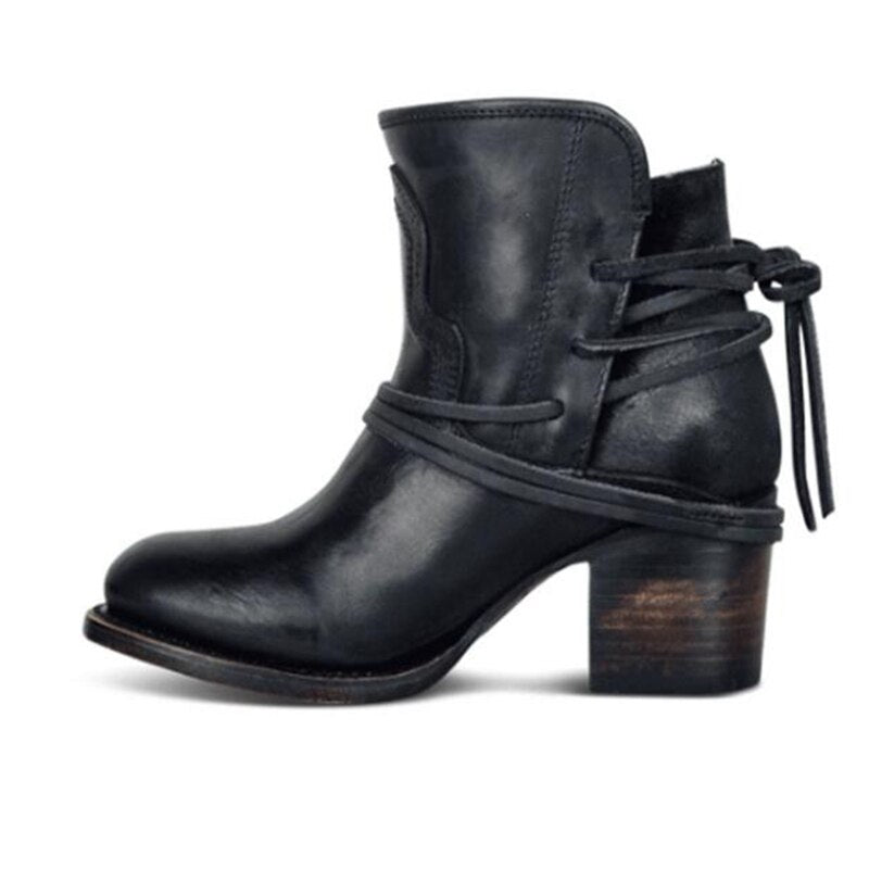 Ankle Boots Plus Size Women Retro High Heels | Block Heel Shoes For Female Flock Buckle Strap | Short boots woman shoes - Vintage tees for Women