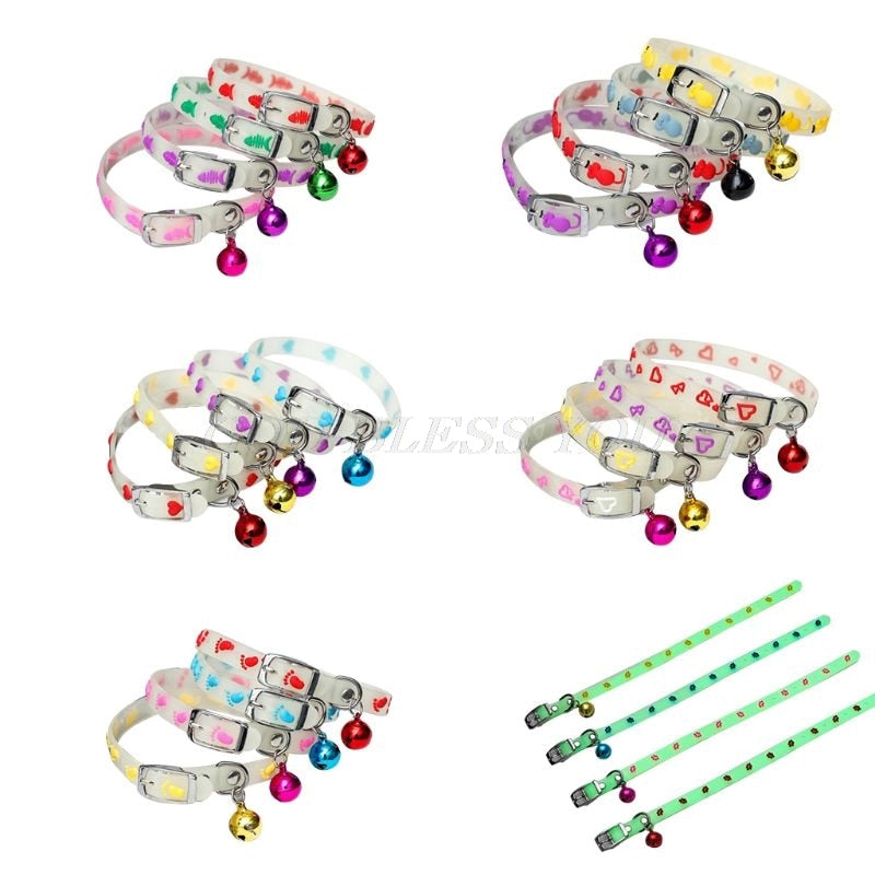 Pet Glowing Collars with Bells | Glow at Night Dogs Cats Necklace - Vintage tees for Women
