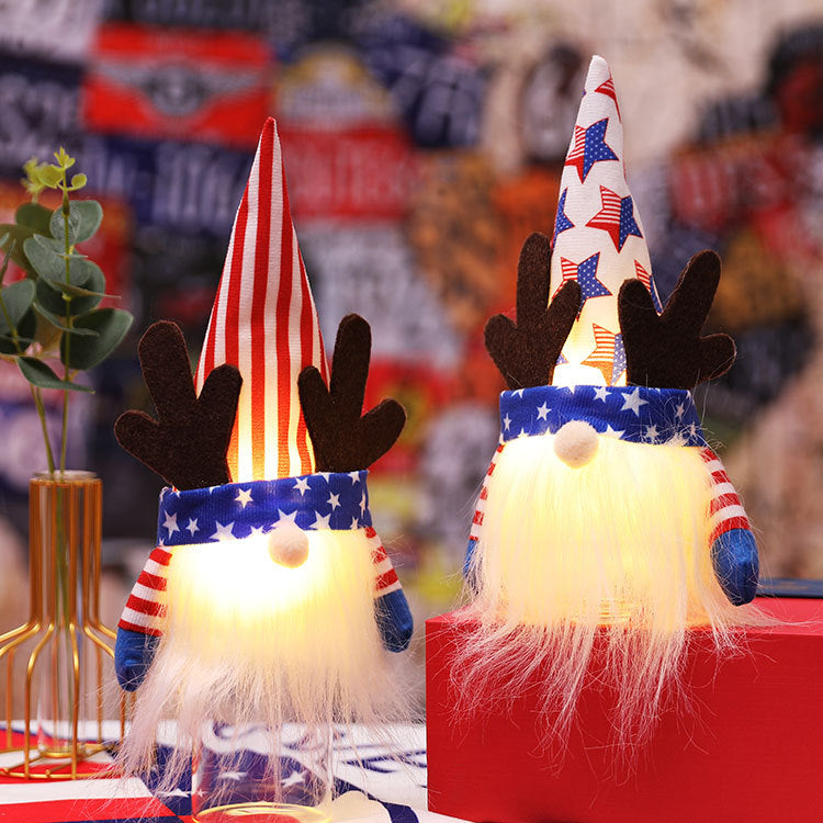 American Independence Day National Day Lighting Faceless Old Man Plush Dwarf Cross-border Rudolph Decorations Children's Gifts - Vintage tees for Women