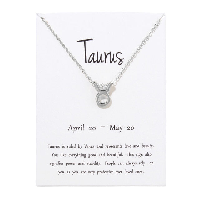 Birthday Gifts 12 Constellation Zodiac Pendant Necklace With White Card - Vintage tees for Women