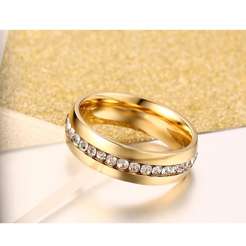 crystal wedding ring for women 6mm stainless steel engagement - Vintage tees for Women