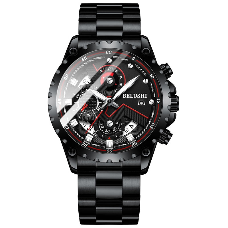Fashion New Mens Watch | BELUSHI Luxury Chronograph Full Steel Waterproof Quartz Watch - Vintage tees for Women