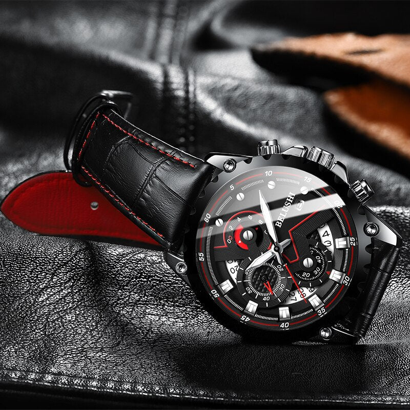 Fashion New Mens Watch | BELUSHI Luxury Chronograph Full Steel Waterproof Quartz Watch - Vintage tees for Women