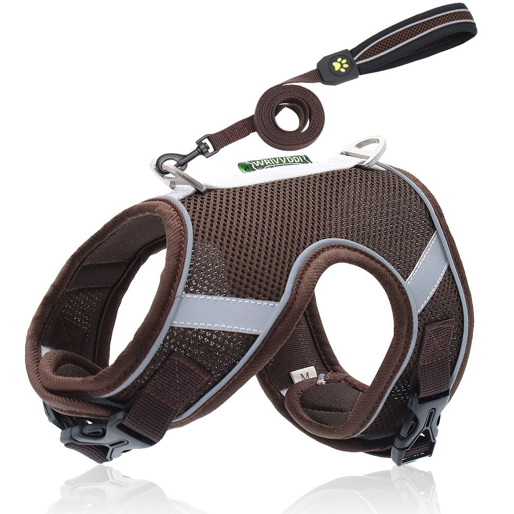 Dog Harness Vest With Lead Leash Small Medium Dogs Cats Reflective Breathable Mesh Pet - Vintage tees for Women