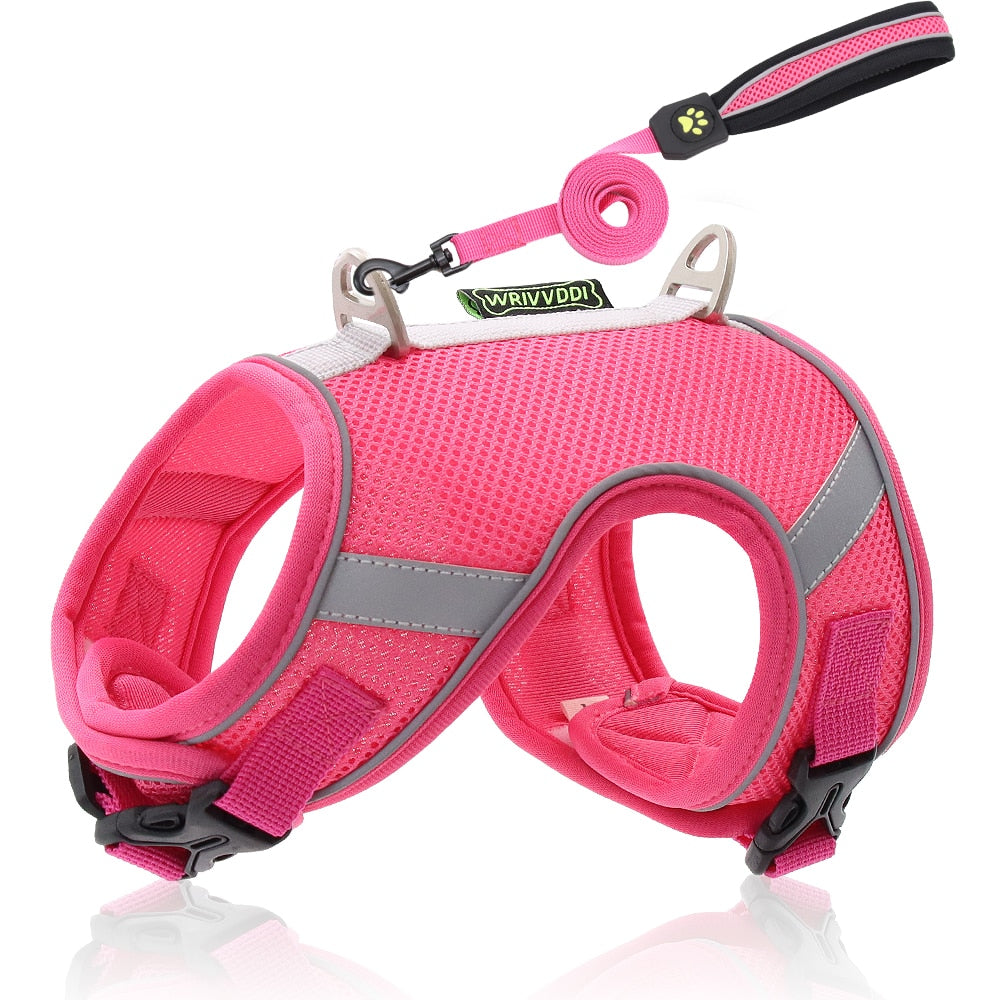 Dog Harness Vest With Lead Leash Small Medium Dogs Cats Reflective Breathable Mesh Pet - Vintage tees for Women