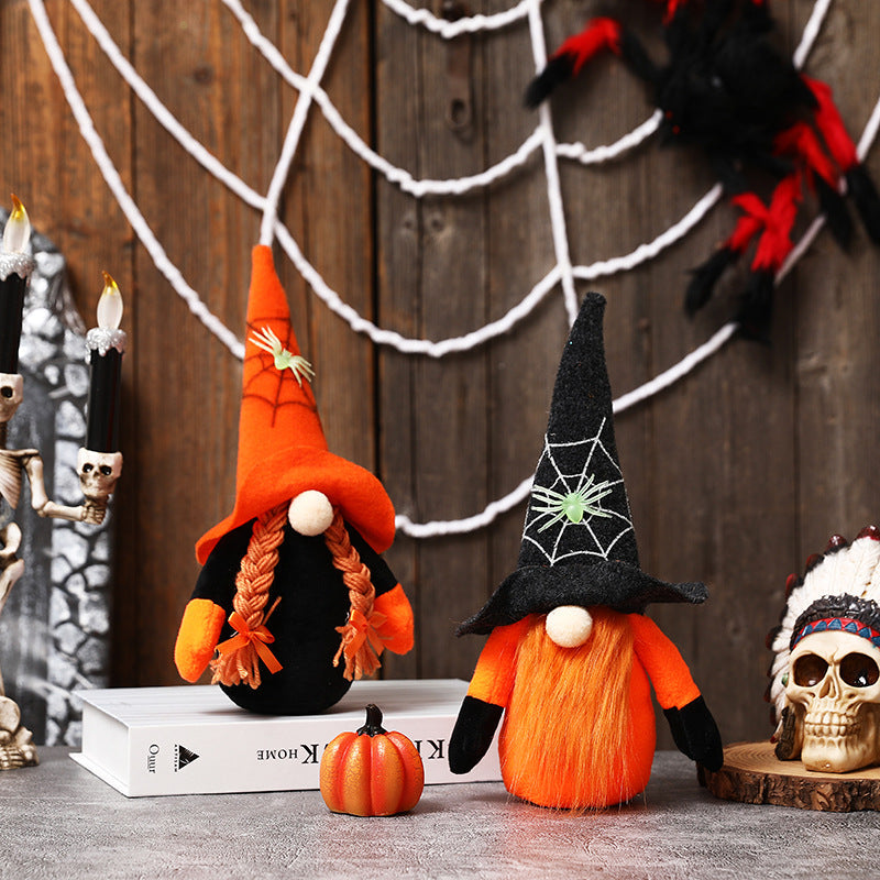 New Halloween decorations green spider Rudolph dwarf doll ghost festival faceless doll decoration - Vintage tees for Women