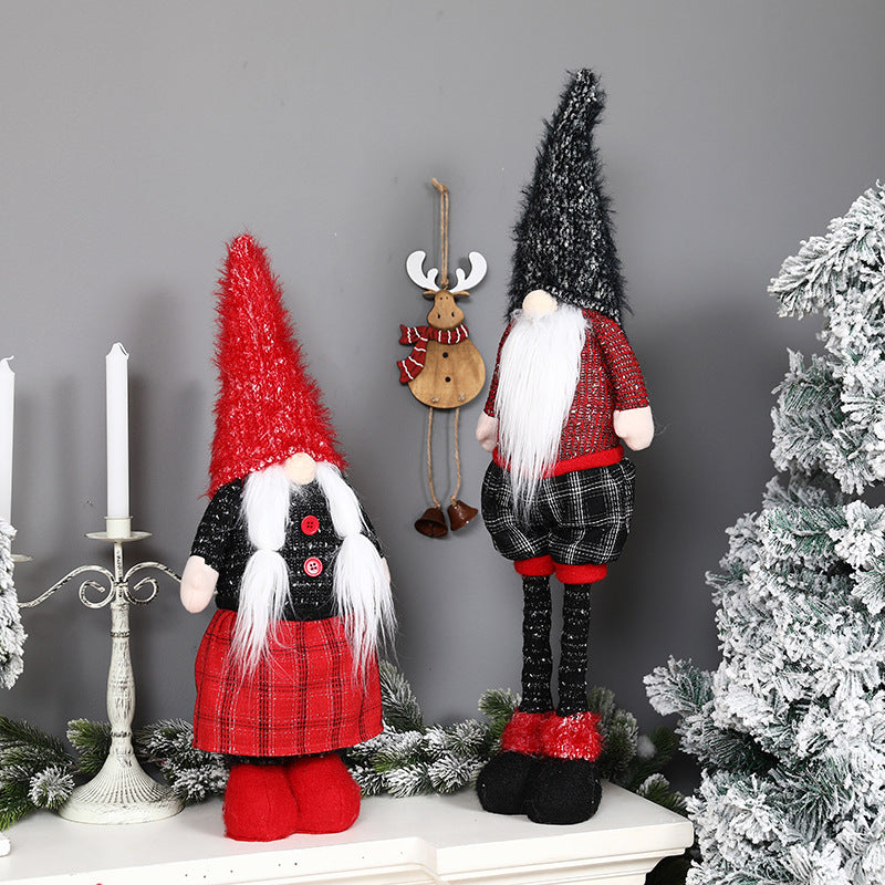 New Christmas decorations retractable faceless doll red and gray pointed hat standing doll - Vintage tees for Women