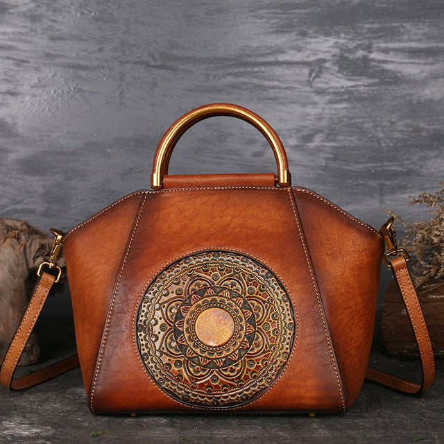 Luxury Women Genuine Leather Handbags | Ladies Retro Elegant Shoulder Bag | Handmade Leather Bags - Vintage tees for Women
