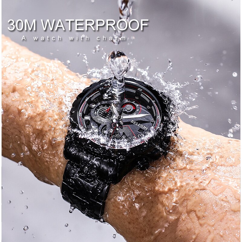 Fashion New Mens Watch | BELUSHI Luxury Chronograph Full Steel Waterproof Quartz Watch - Vintage tees for Women