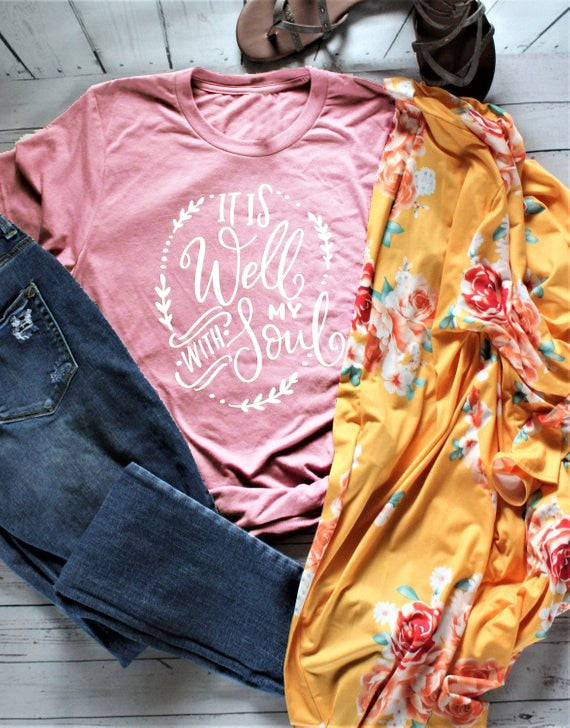 Women's It Is Well With My Soul Short Sleeve T-Shirt - Vintage tees for Women