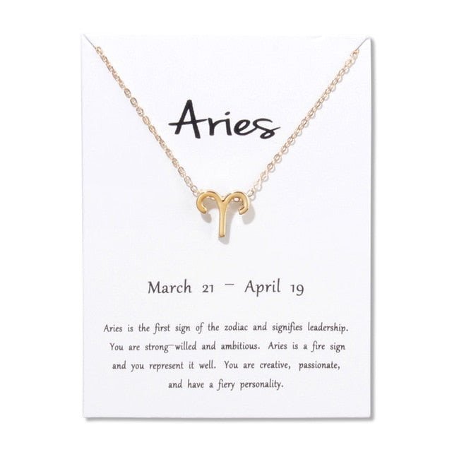 Birthday Gifts 12 Constellation Zodiac Pendant Necklace With White Card - Vintage tees for Women