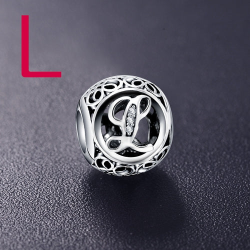 Sterling Silver Vintage Clear Letter Bead Charms | Fit Pandora Women Charm Bracelets Silver Jewelry - Vintage tees for Women