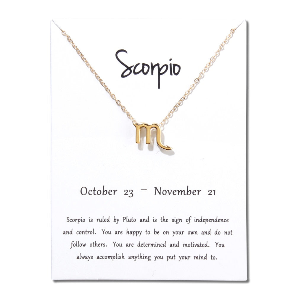 Birthday Gifts 12 Constellation Zodiac Pendant Necklace With White Card - Vintage tees for Women