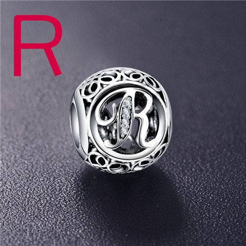 Sterling Silver Vintage Clear Letter Bead Charms | Fit Pandora Women Charm Bracelets Silver Jewelry - Vintage tees for Women