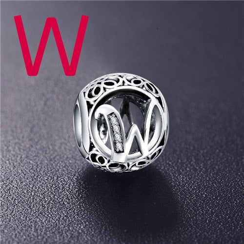 Sterling Silver Vintage Clear Letter Bead Charms | Fit Pandora Women Charm Bracelets Silver Jewelry - Vintage tees for Women