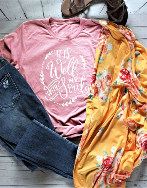 Women's It Is Well With My Soul Short Sleeve T-Shirt - Vintage tees for Women