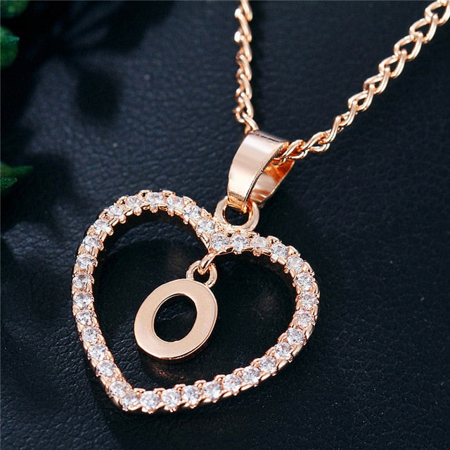 Romantic Love Pendant Necklace For Girls | Women Rhinestone Initial Letter Necklace - Vintage tees for Women