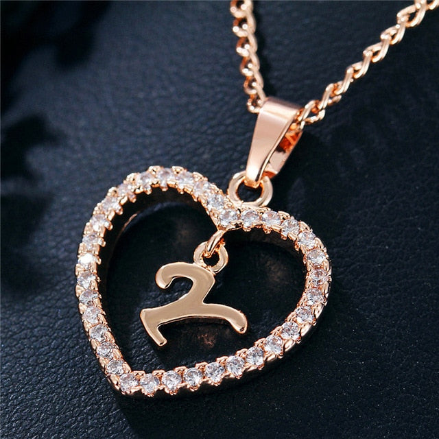 Romantic Love Pendant Necklace For Girls | Women Rhinestone Initial Letter Necklace - Vintage tees for Women