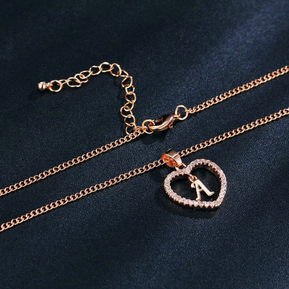 Romantic Love Pendant Necklace For Girls | Women Rhinestone Initial Letter Necklace - Vintage tees for Women