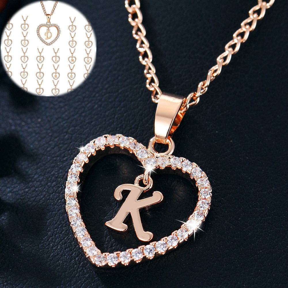 Romantic Love Pendant Necklace For Girls | Women Rhinestone Initial Letter Necklace - Vintage tees for Women